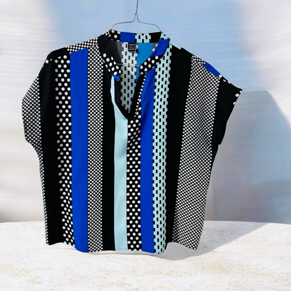 SHEIN Stylish Blue and Black Striped Ladies Shirt